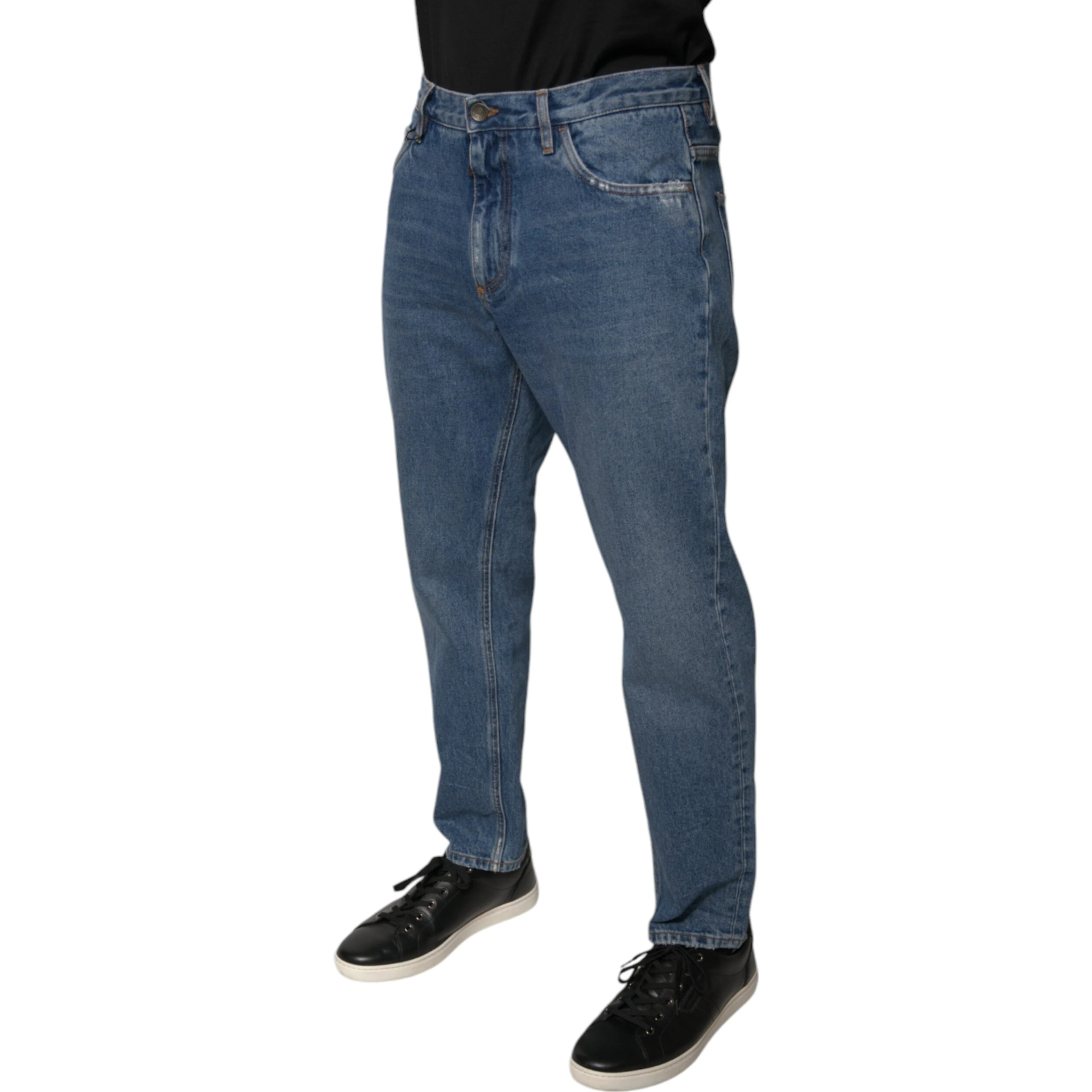 Blue Cotton Logo Men Loose Denim Jeans