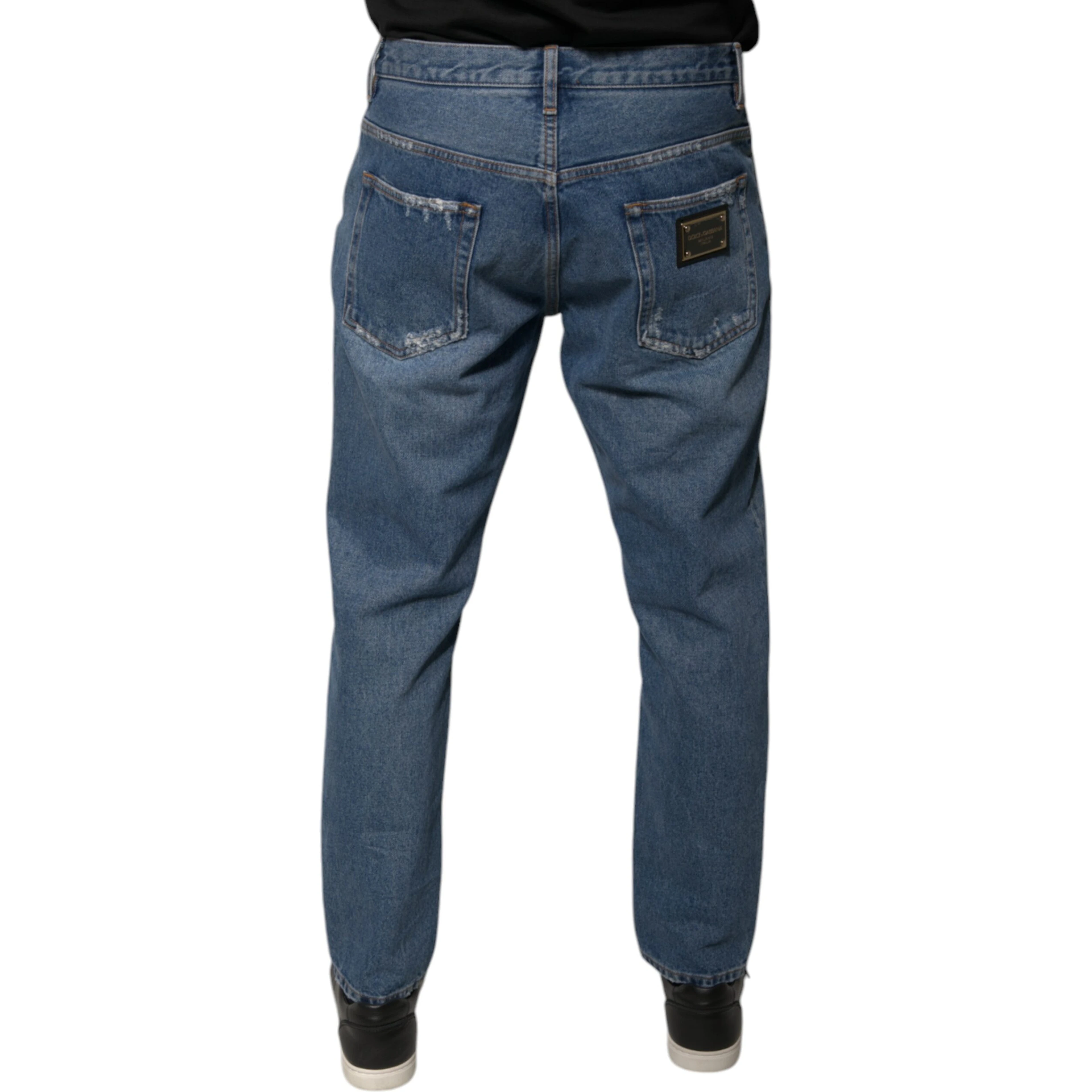 Blue Cotton Logo Men Loose Denim Jeans