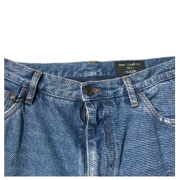 Blue Cotton Logo Men Loose Denim Jeans