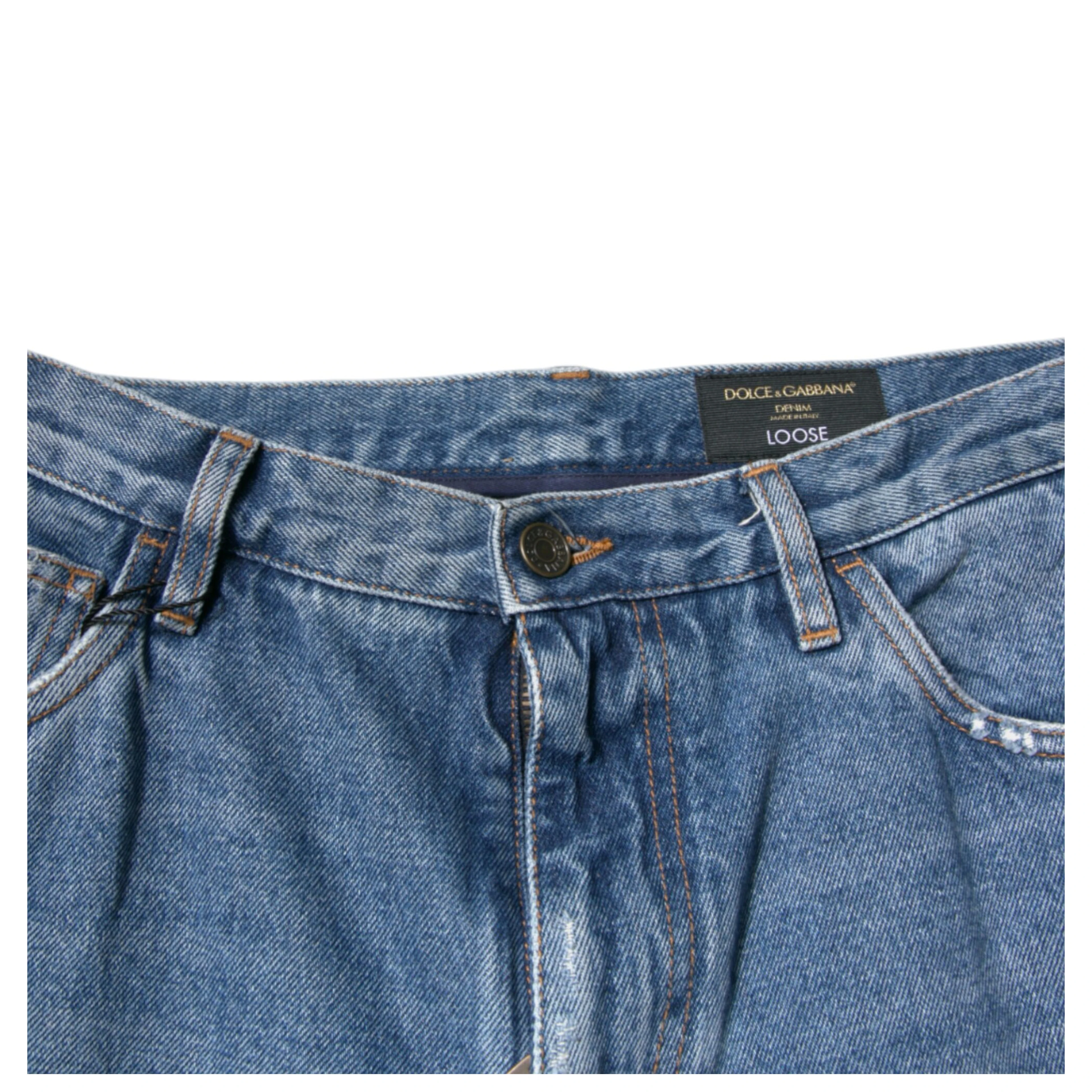 Blue Cotton Logo Men Loose Denim Jeans