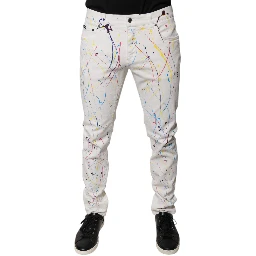 White Color Splash Print Skinny Denim Jeans
