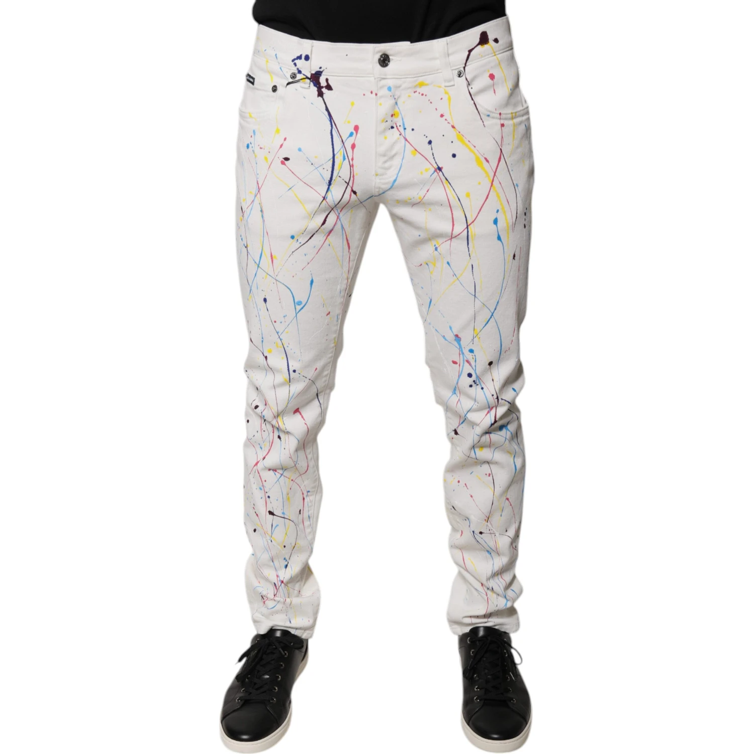 White Color Splash Print Skinny Denim Jeans