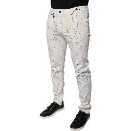 White Color Splash Print Skinny Denim Jeans