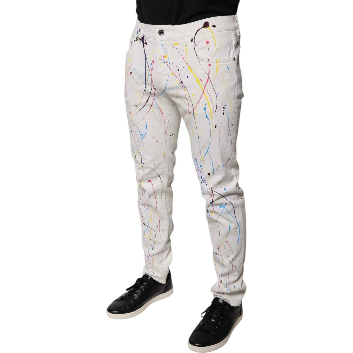 White Color Splash Print Skinny Denim Jeans