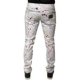 White Color Splash Print Skinny Denim Jeans