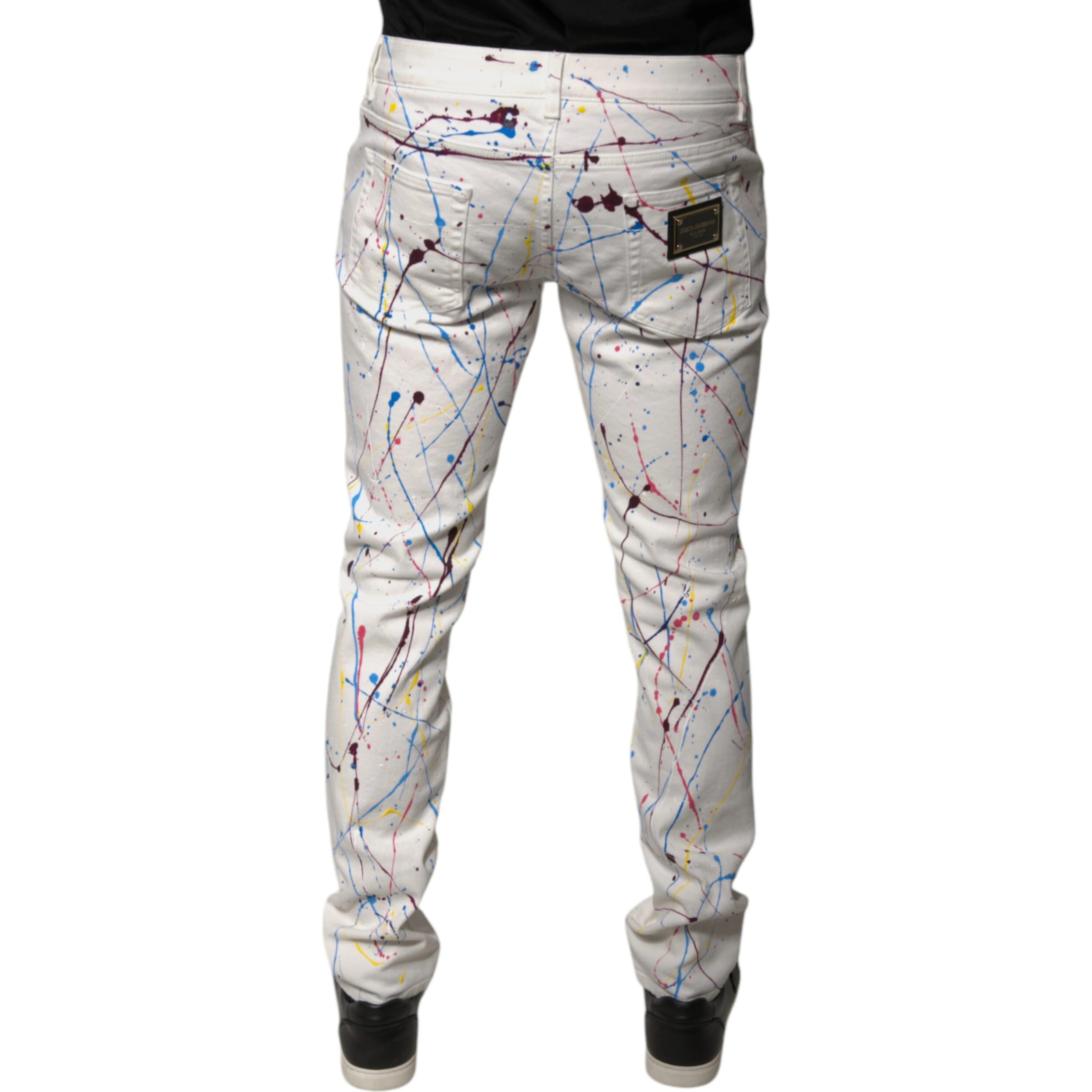 White Color Splash Print Skinny Denim Jeans