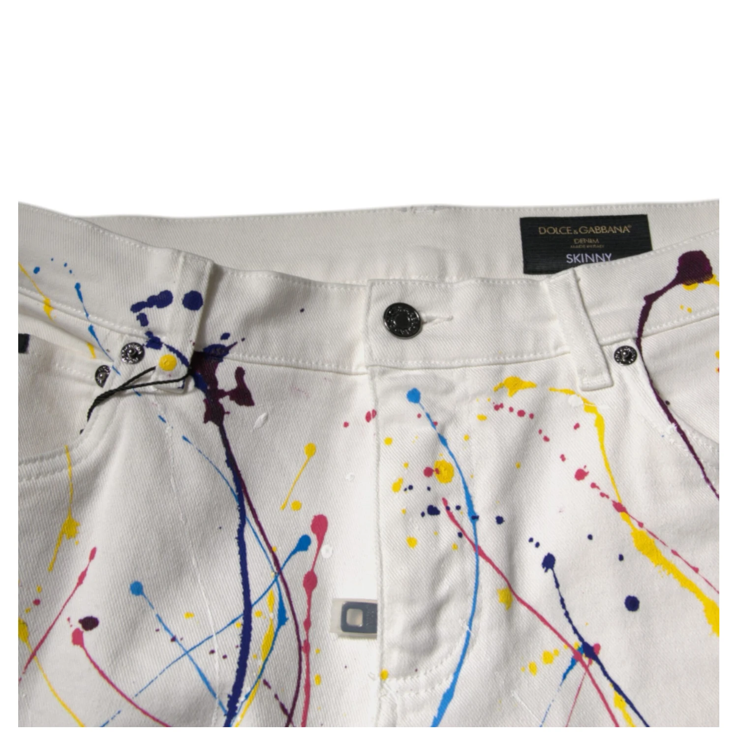 White Color Splash Print Skinny Denim Jeans