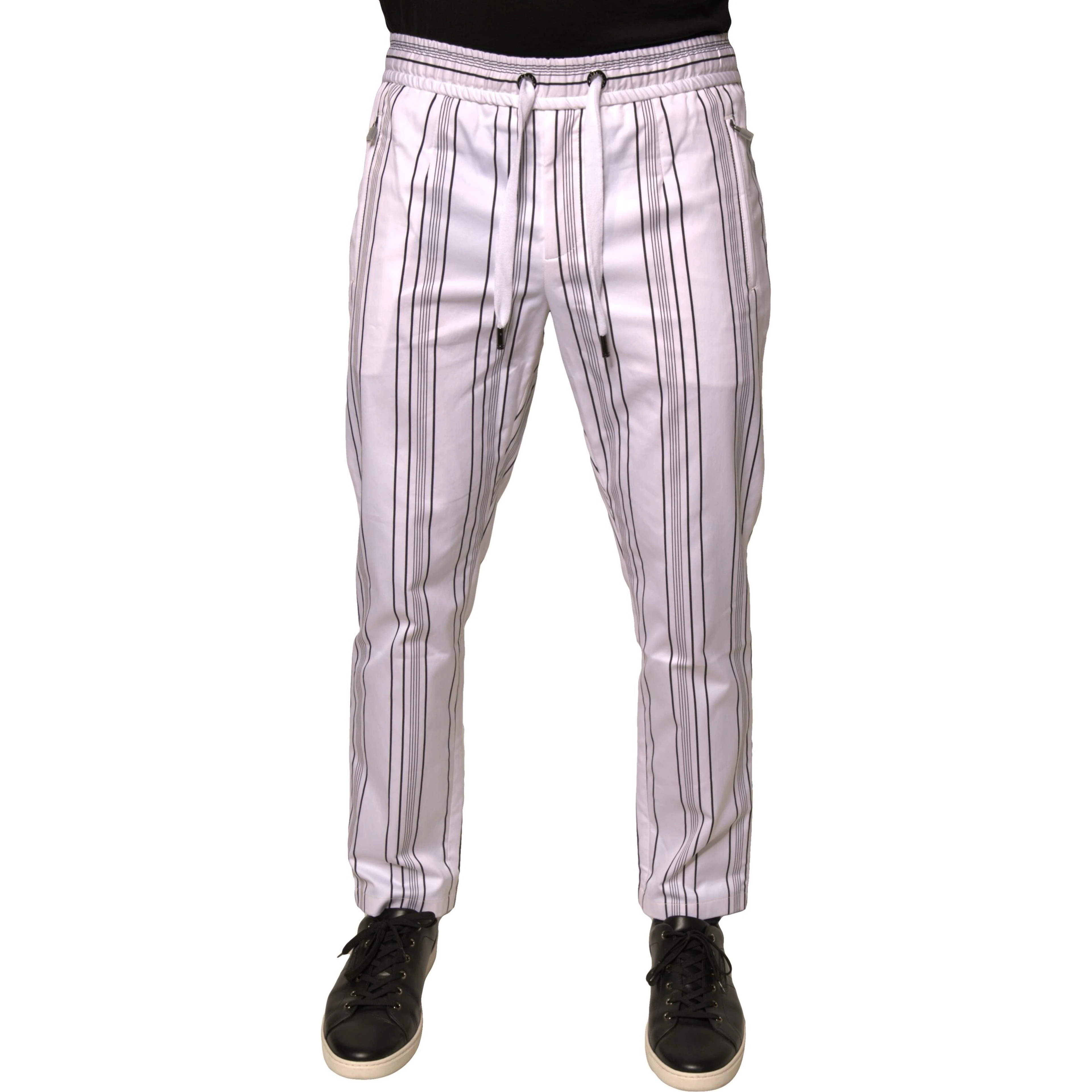 White Stripe Cotton Dress Skinny Pants