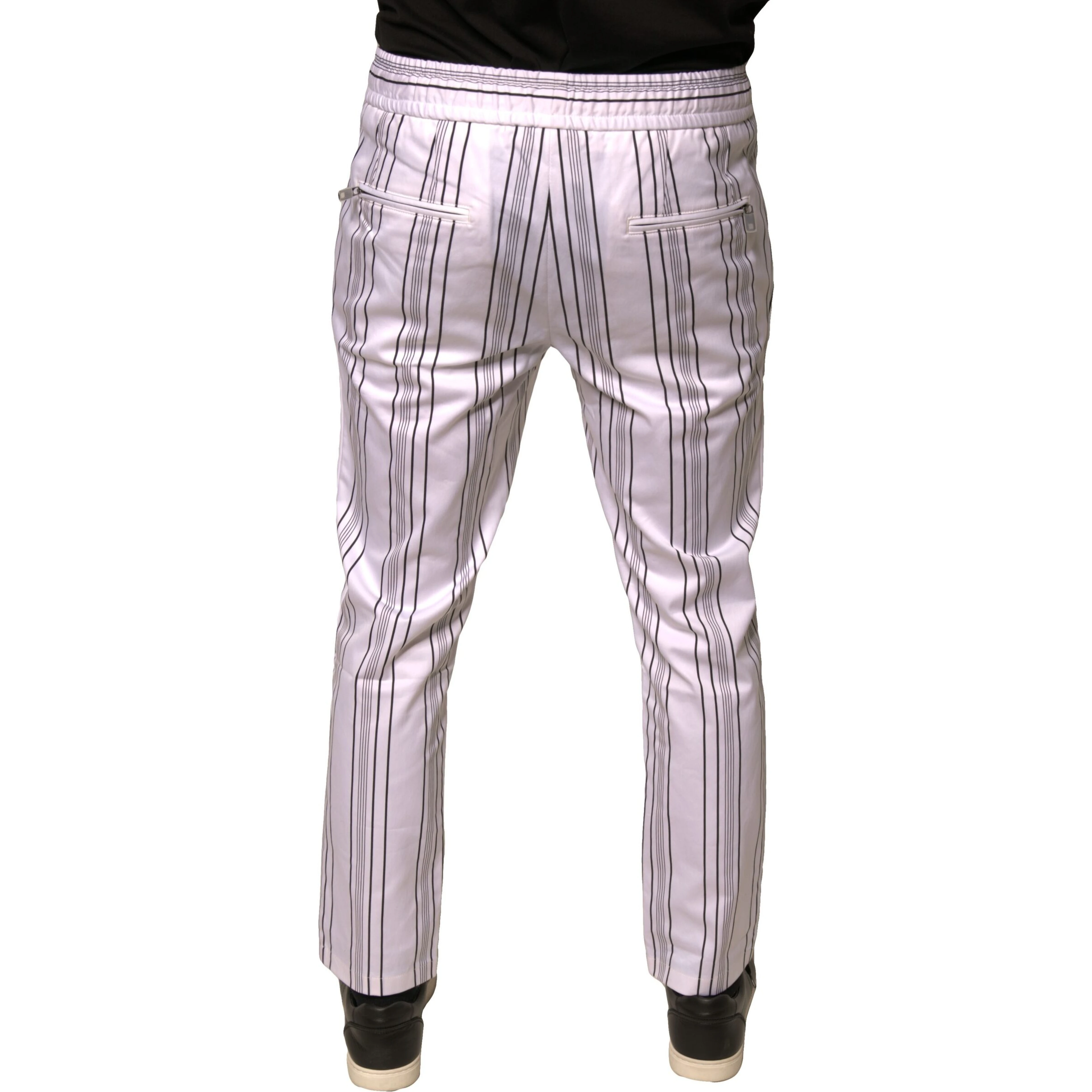 White Stripe Cotton Dress Skinny Pants