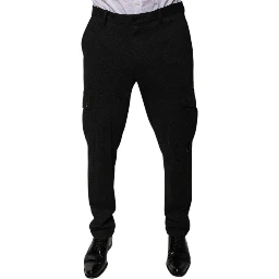 Black Viscose Cargo Men Casual Pants