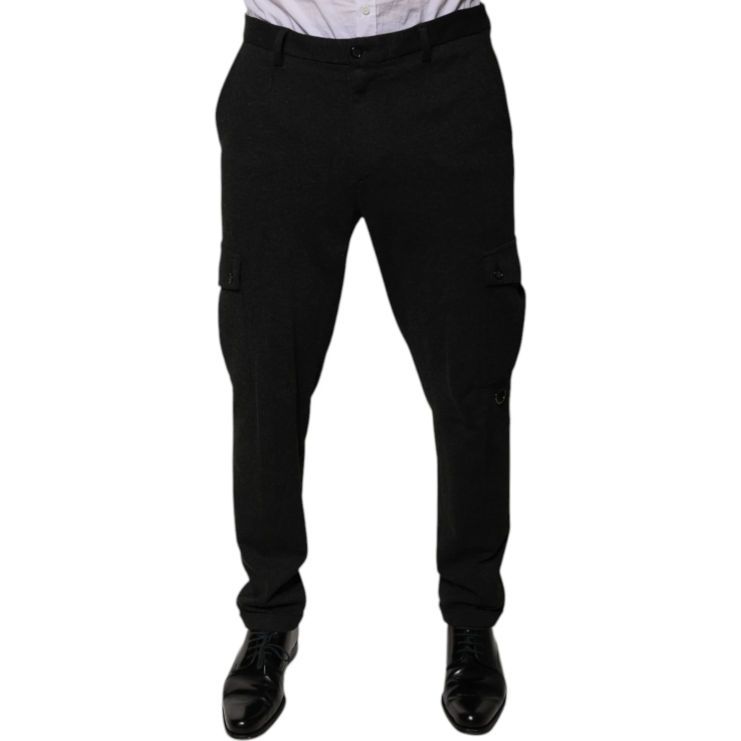 Black Viscose Cargo Men Casual Pants