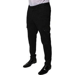 Black Viscose Cargo Men Casual Pants