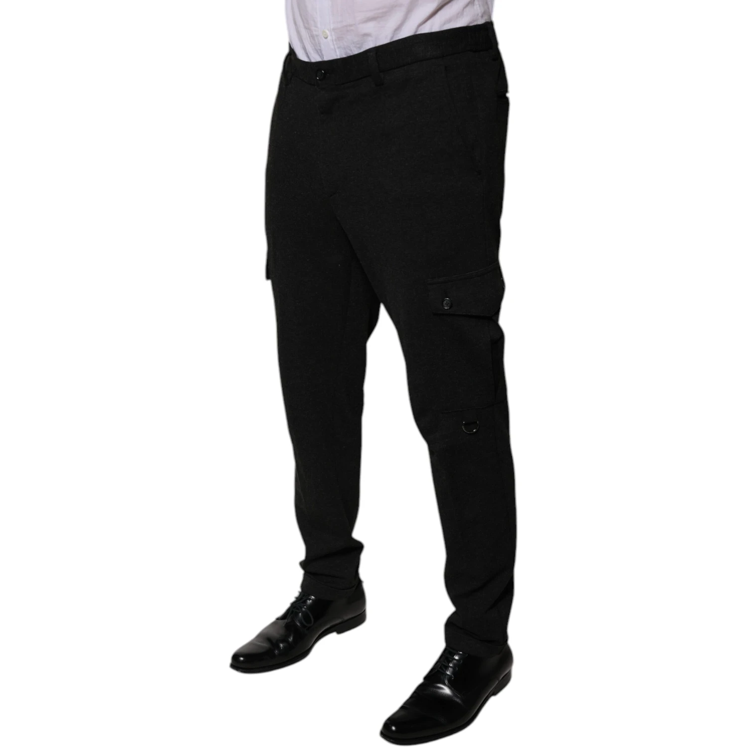 Black Viscose Cargo Men Casual Pants