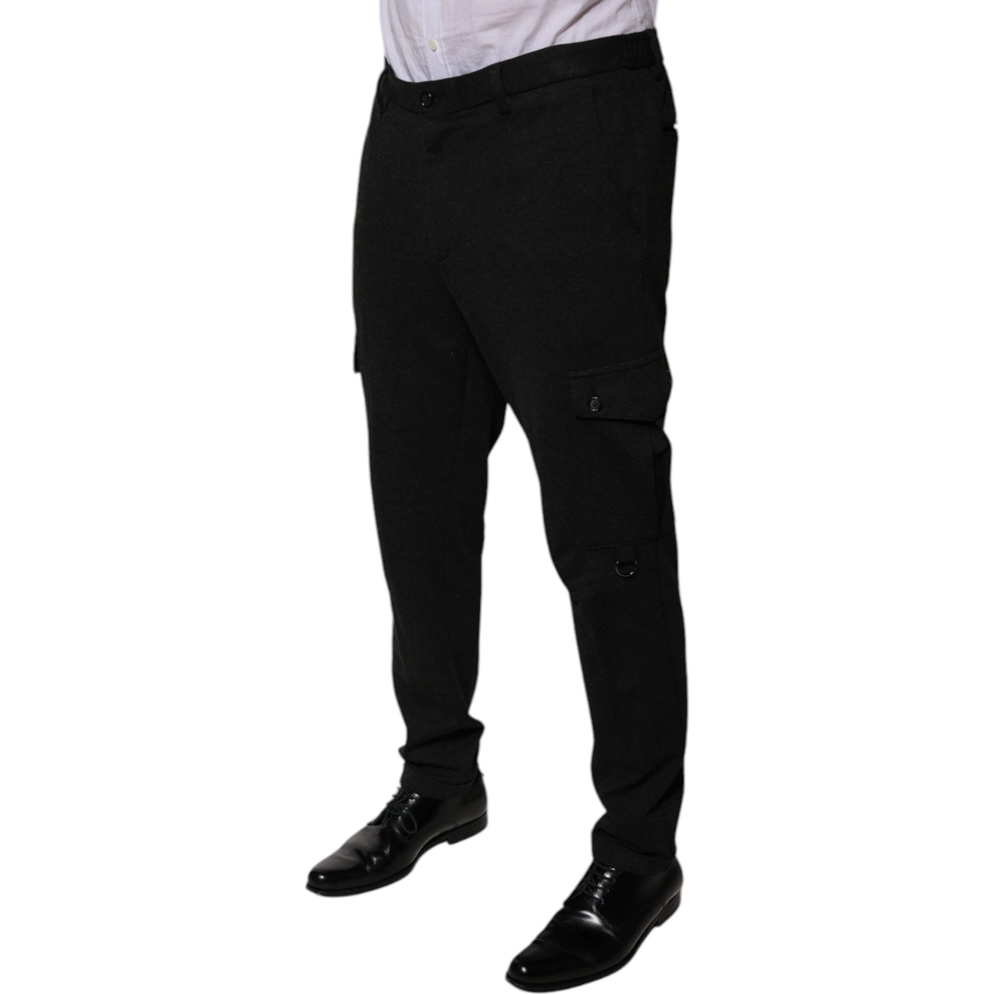 Black Viscose Cargo Men Casual Pants
