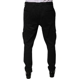 Black Viscose Cargo Men Casual Pants
