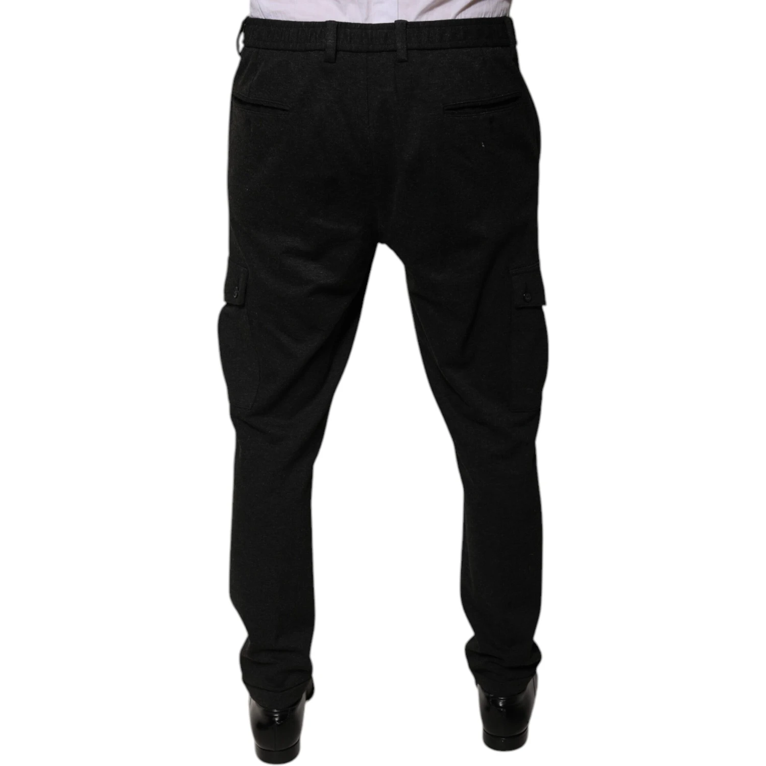 Black Viscose Cargo Men Casual Pants