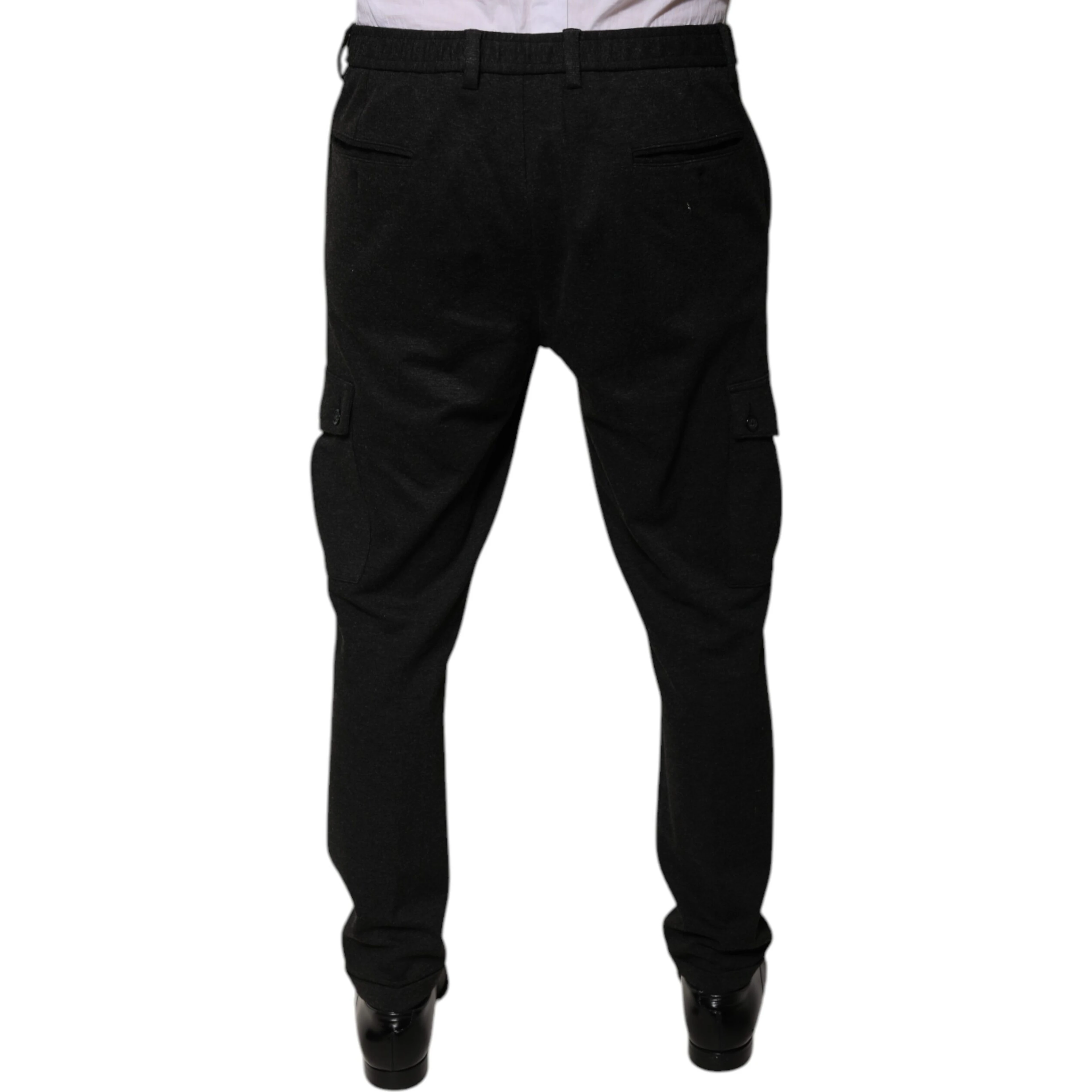 Black Viscose Cargo Men Casual Pants