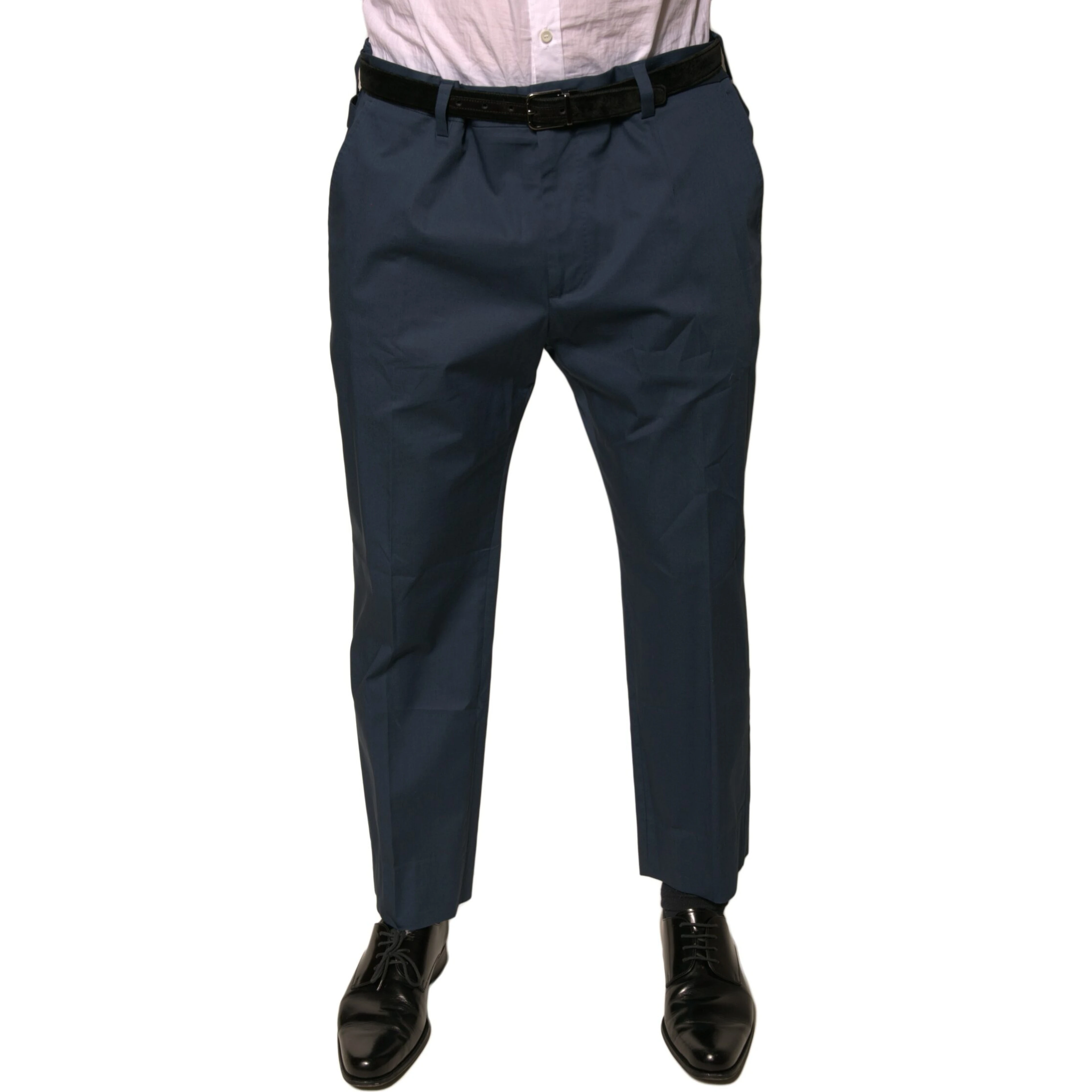 Blue Cotton Men Skinny Dress Pants