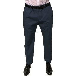 Blue Cotton Men Skinny Dress Pants
