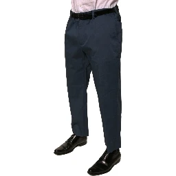 Blue Cotton Men Skinny Dress Pants