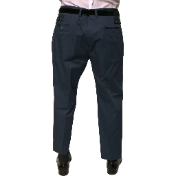 Blue Cotton Men Skinny Dress Pants