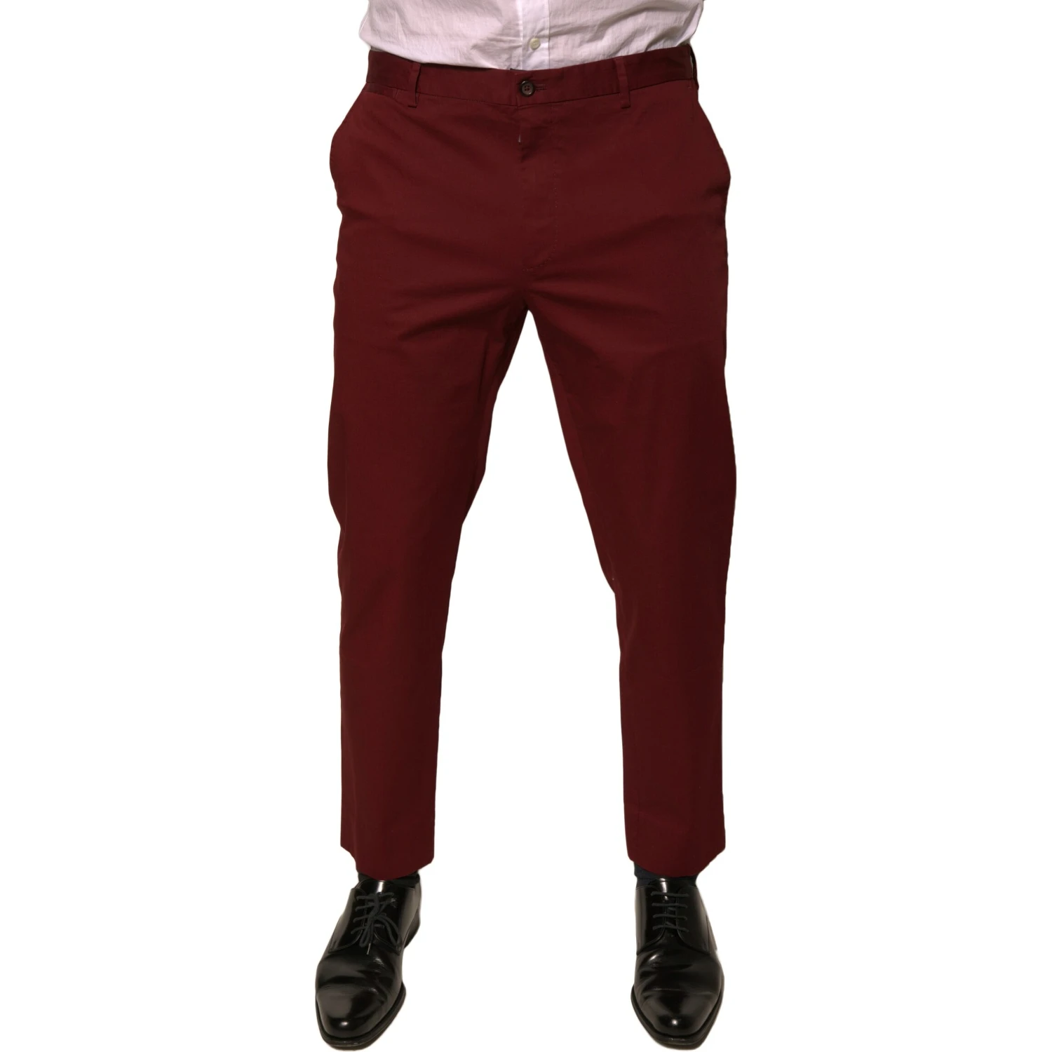 Maroon Cotton Men Skinny Dress Pants
