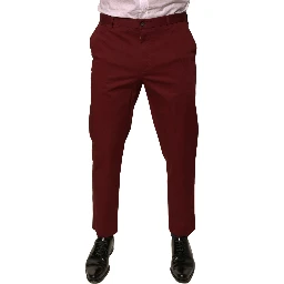 Maroon Cotton Men Skinny Dress Pants
