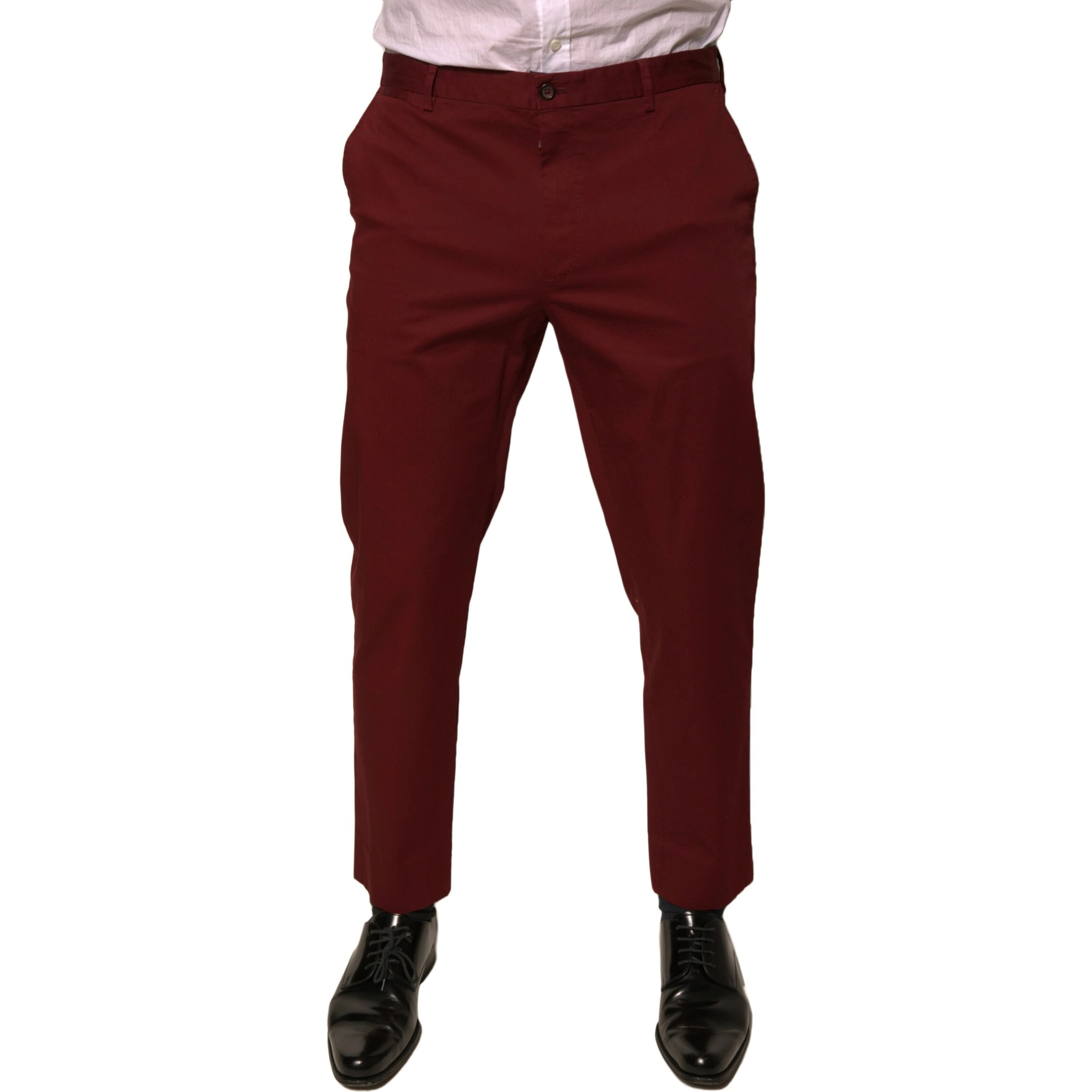 Maroon Cotton Men Skinny Dress Pants