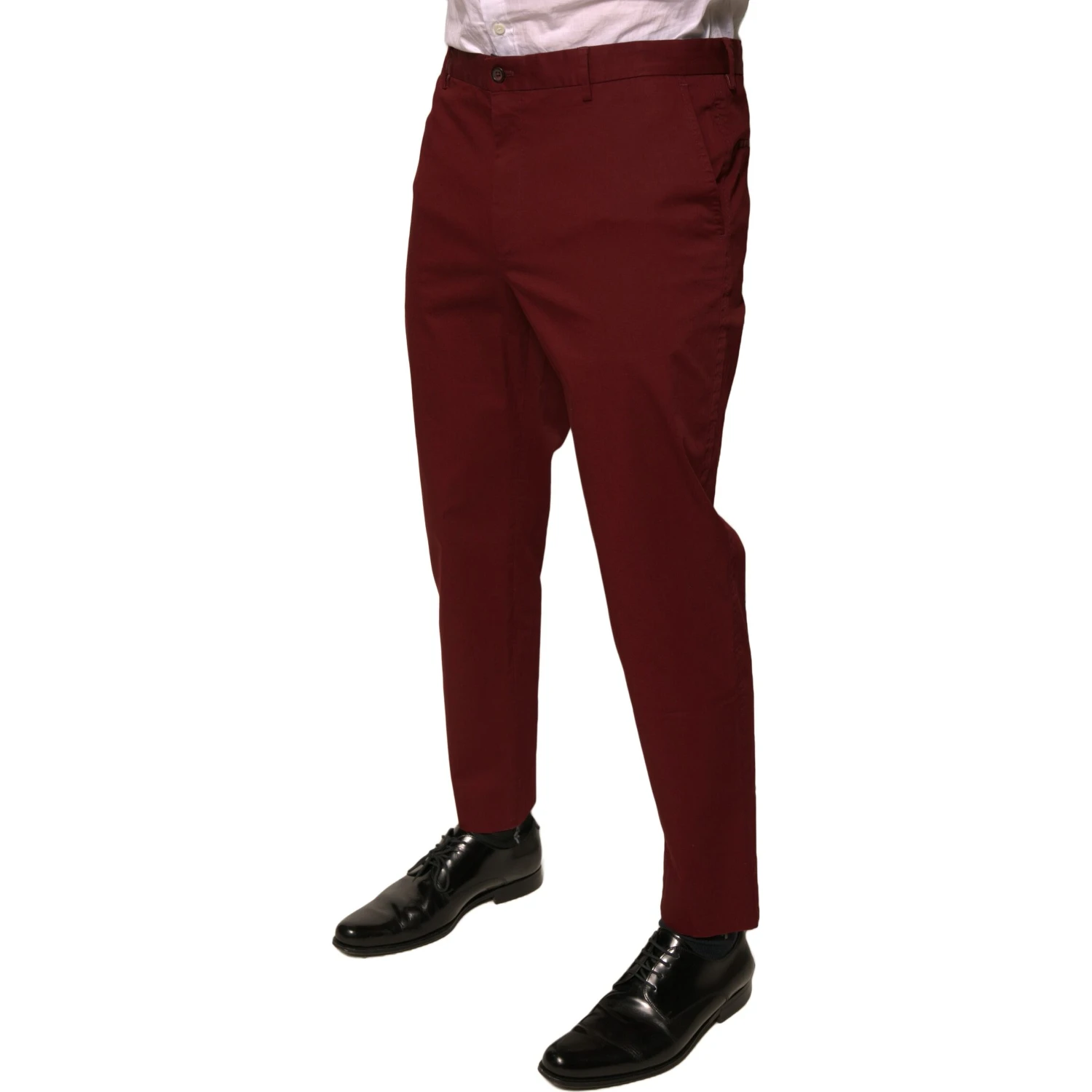 Maroon Cotton Men Skinny Dress Pants