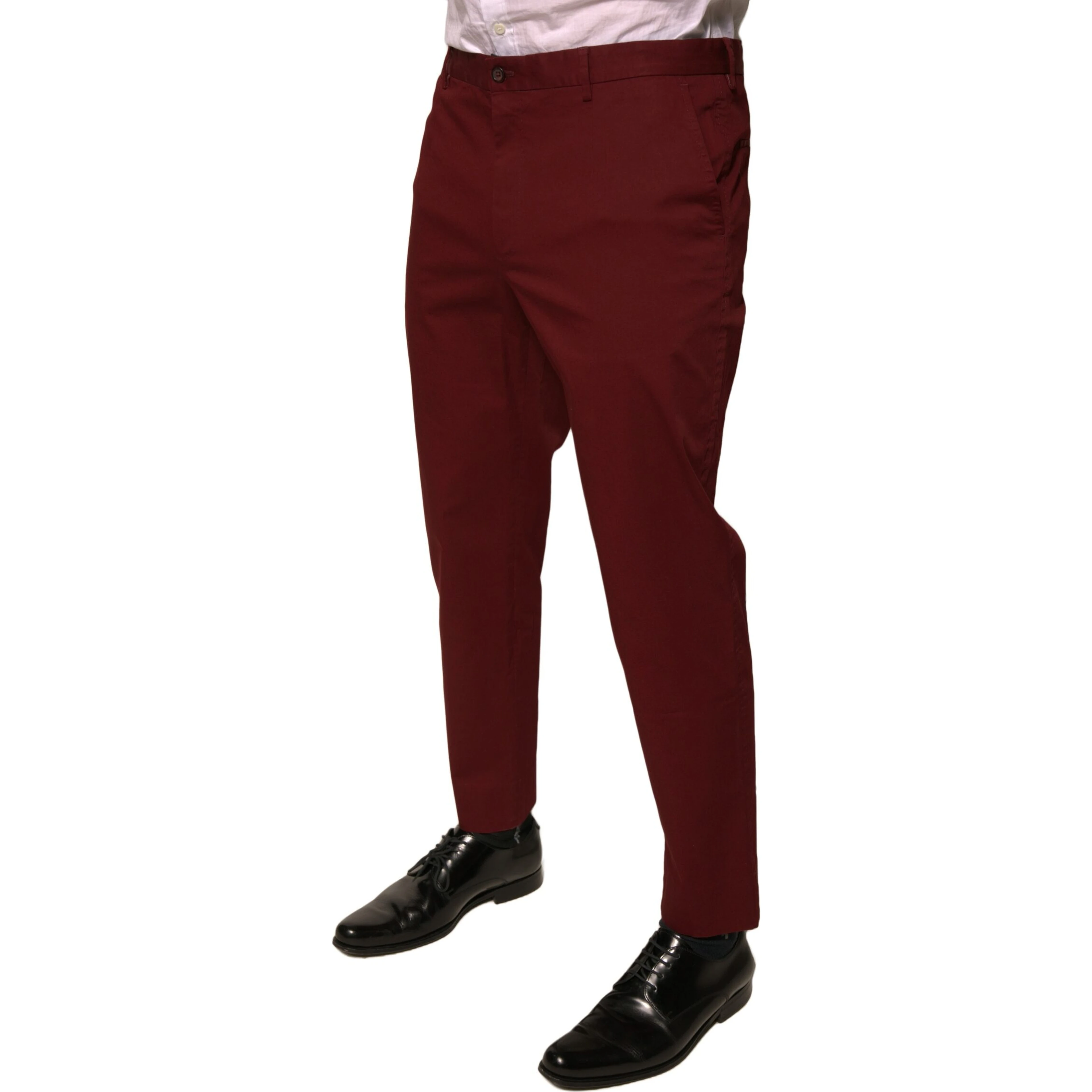 Maroon Cotton Men Skinny Dress Pants