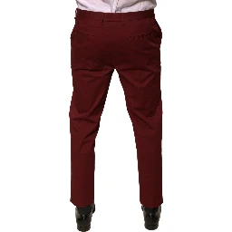 Maroon Cotton Men Skinny Dress Pants