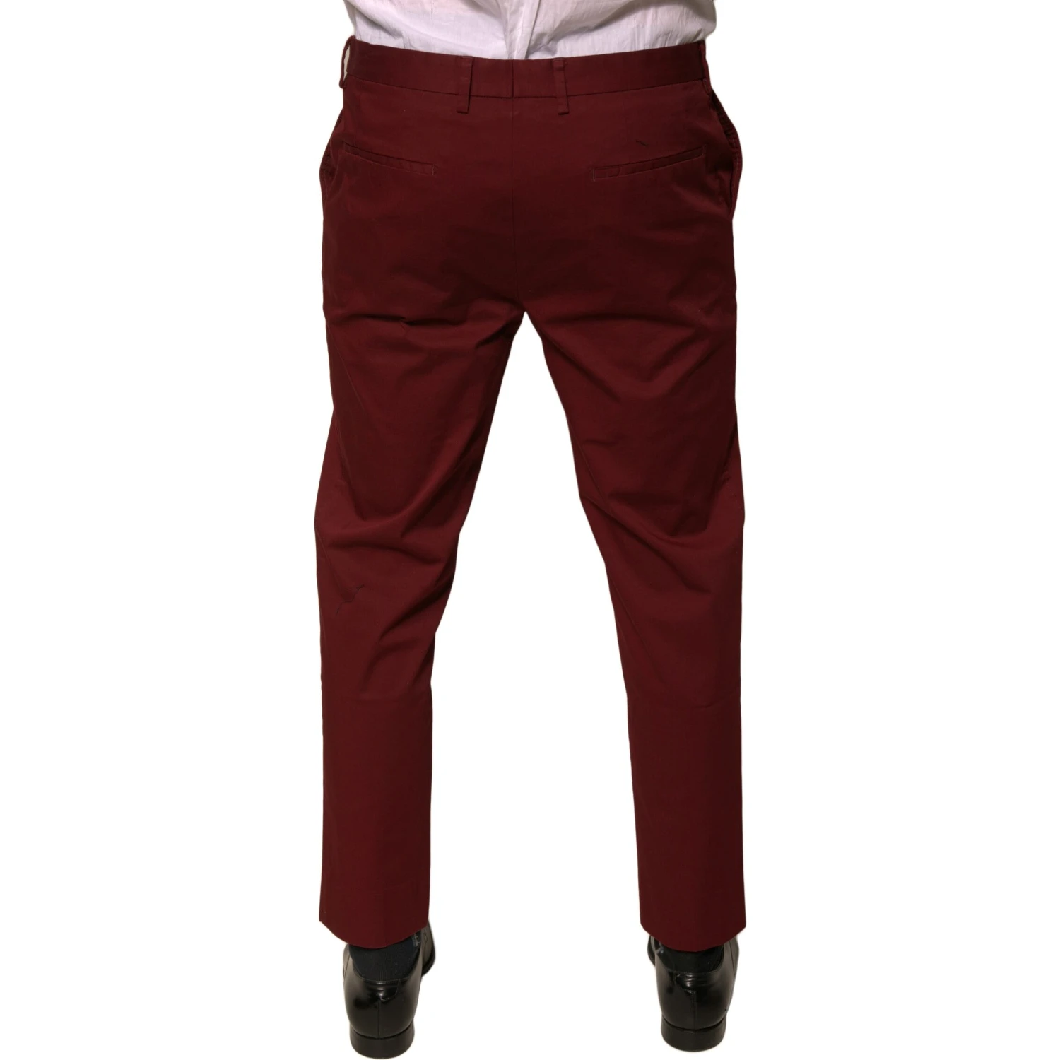 Maroon Cotton Men Skinny Dress Pants