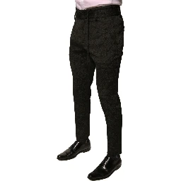 Black Brocade Polyester Skinny Men Dress Pants