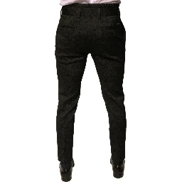 Black Brocade Polyester Skinny Men Dress Pants