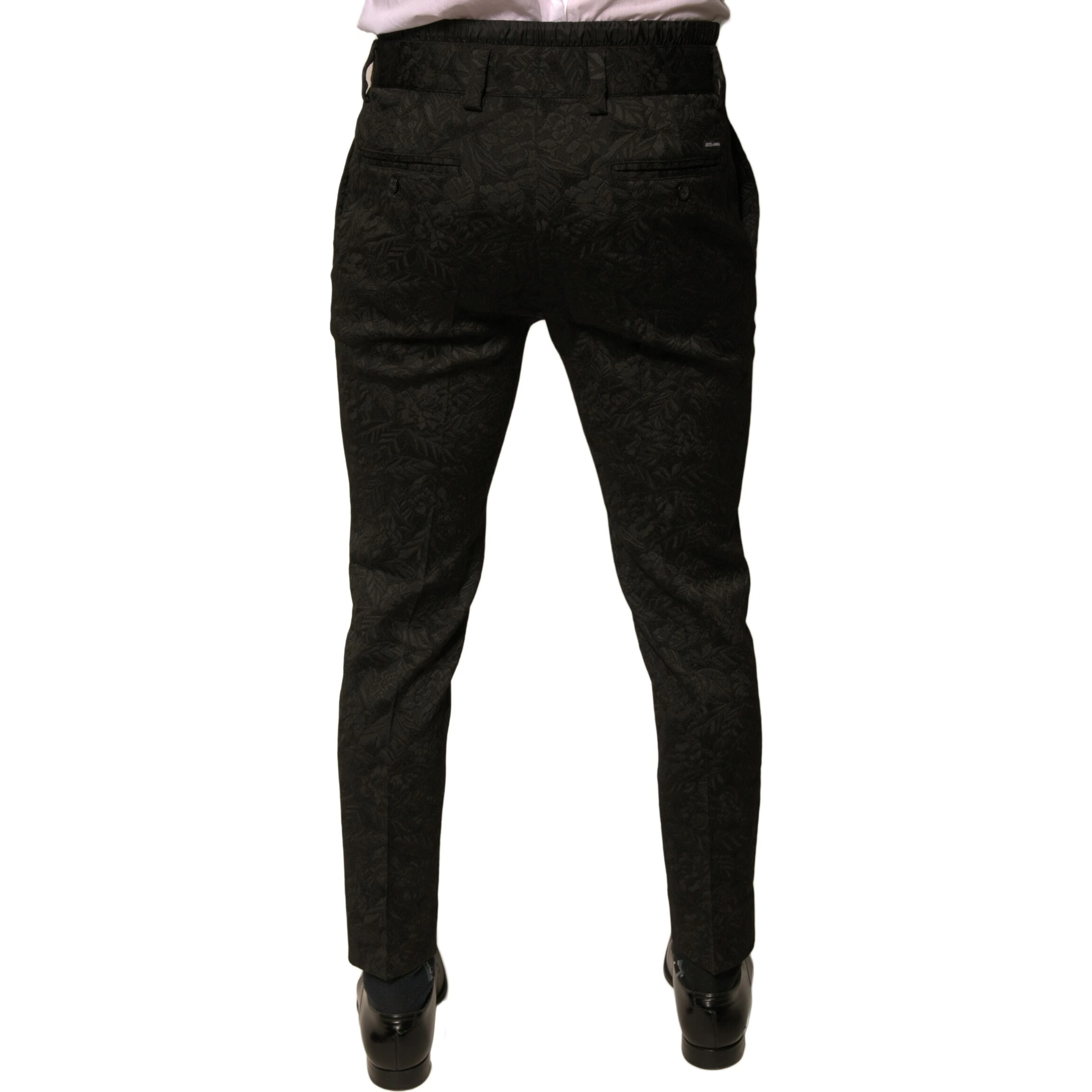 Black Brocade Polyester Skinny Men Dress Pants