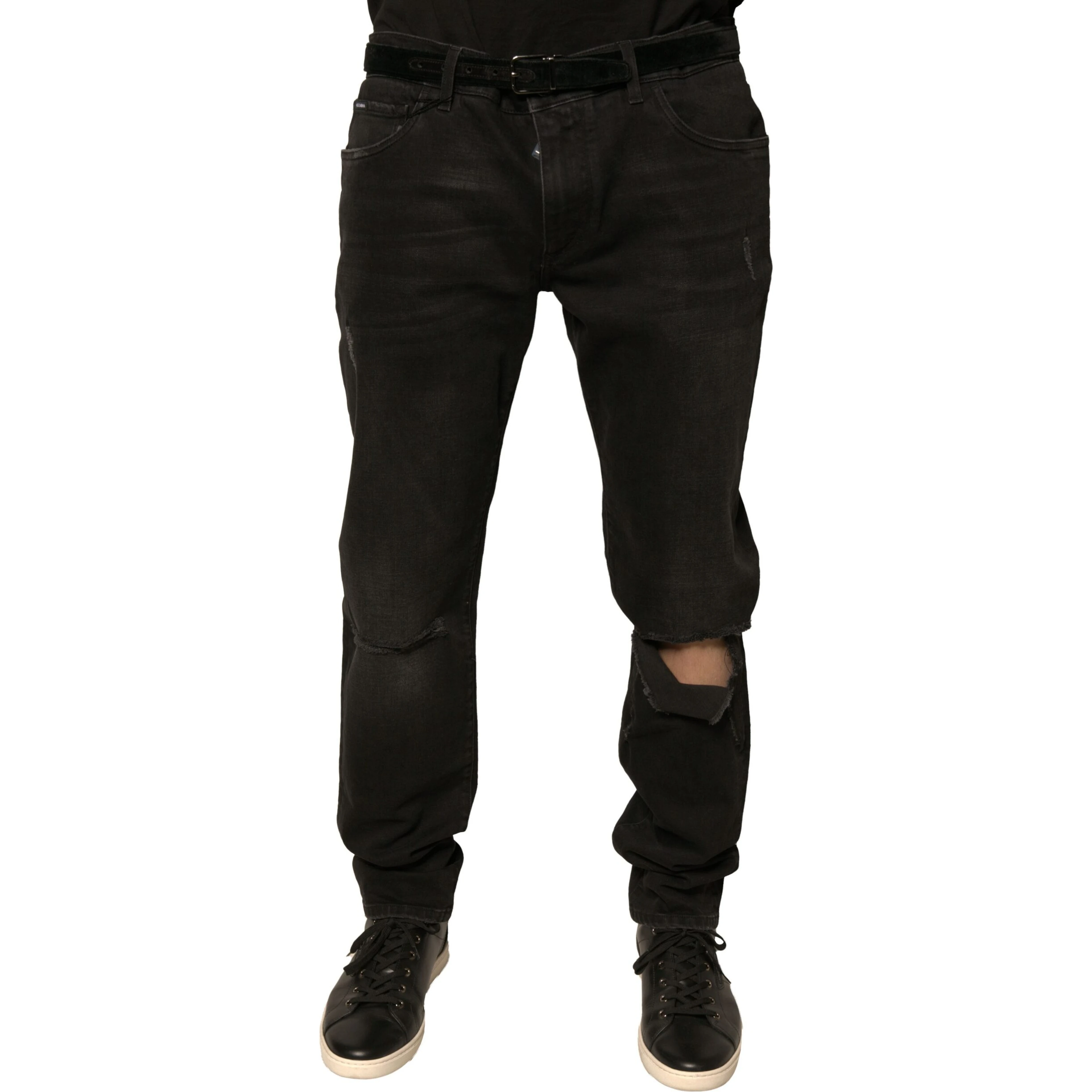 Black Ripped Logo Cotton Skinny Denim Jeans