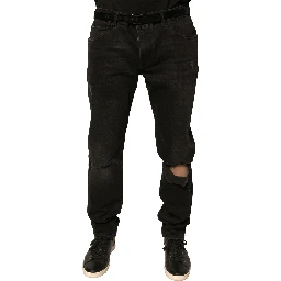 Black Ripped Logo Cotton Skinny Denim Jeans