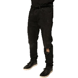Black Ripped Logo Cotton Skinny Denim Jeans