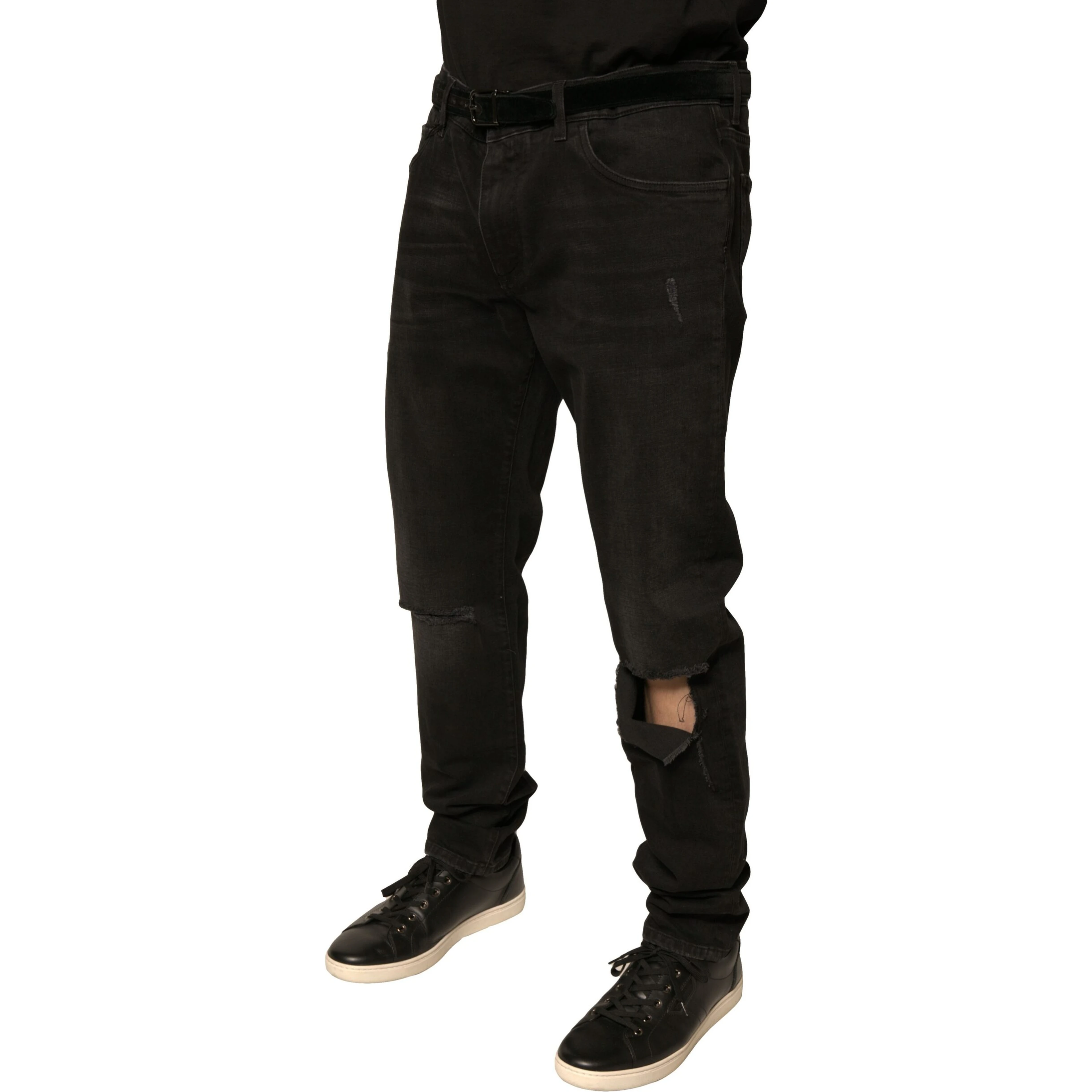 Black Ripped Logo Cotton Skinny Denim Jeans
