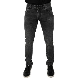 Black Logo Cotton Stretch Skinny Denim Pants