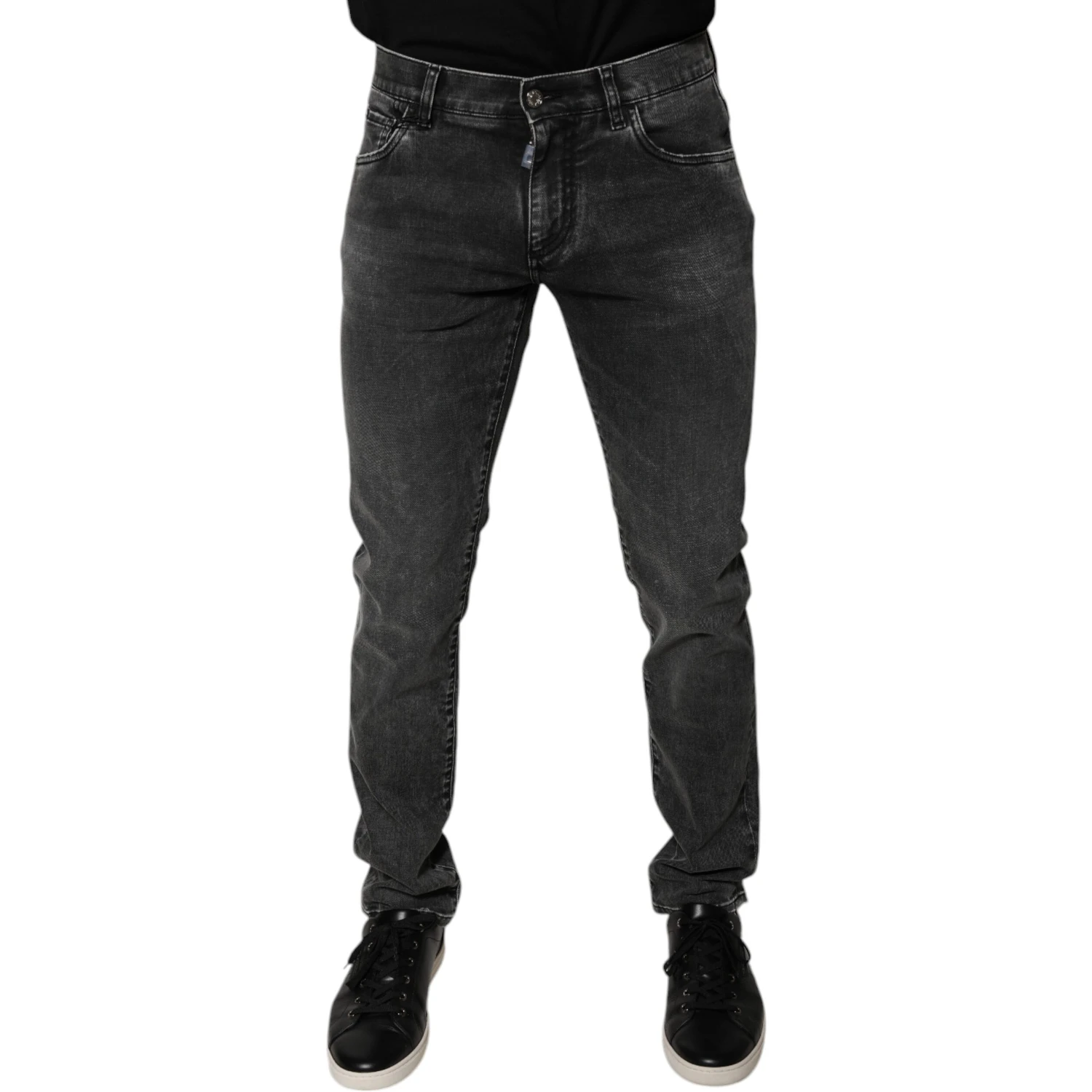 Black Logo Cotton Stretch Skinny Denim Pants