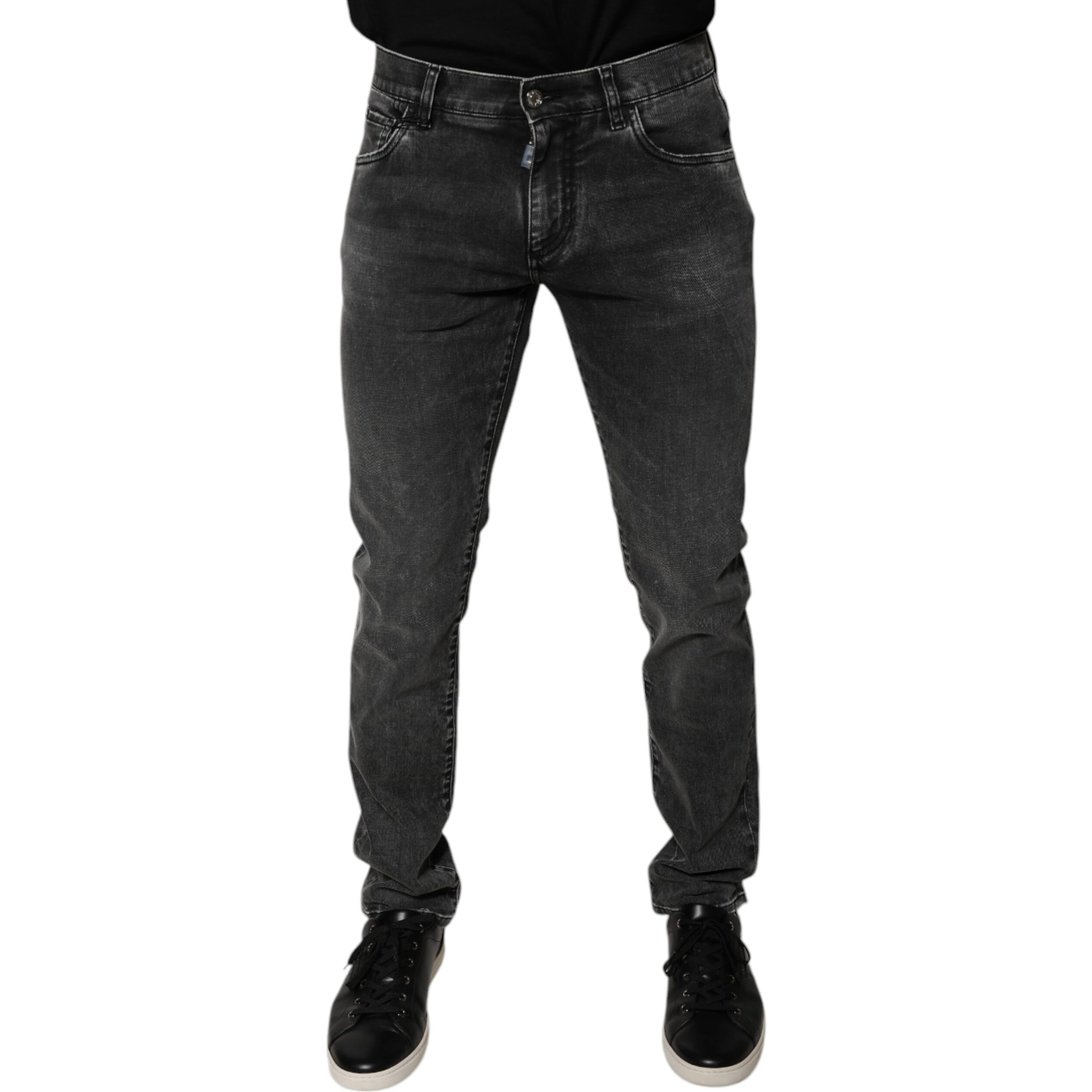 Black Logo Cotton Stretch Skinny Denim Pants