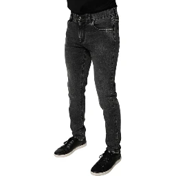 Black Logo Cotton Stretch Skinny Denim Pants
