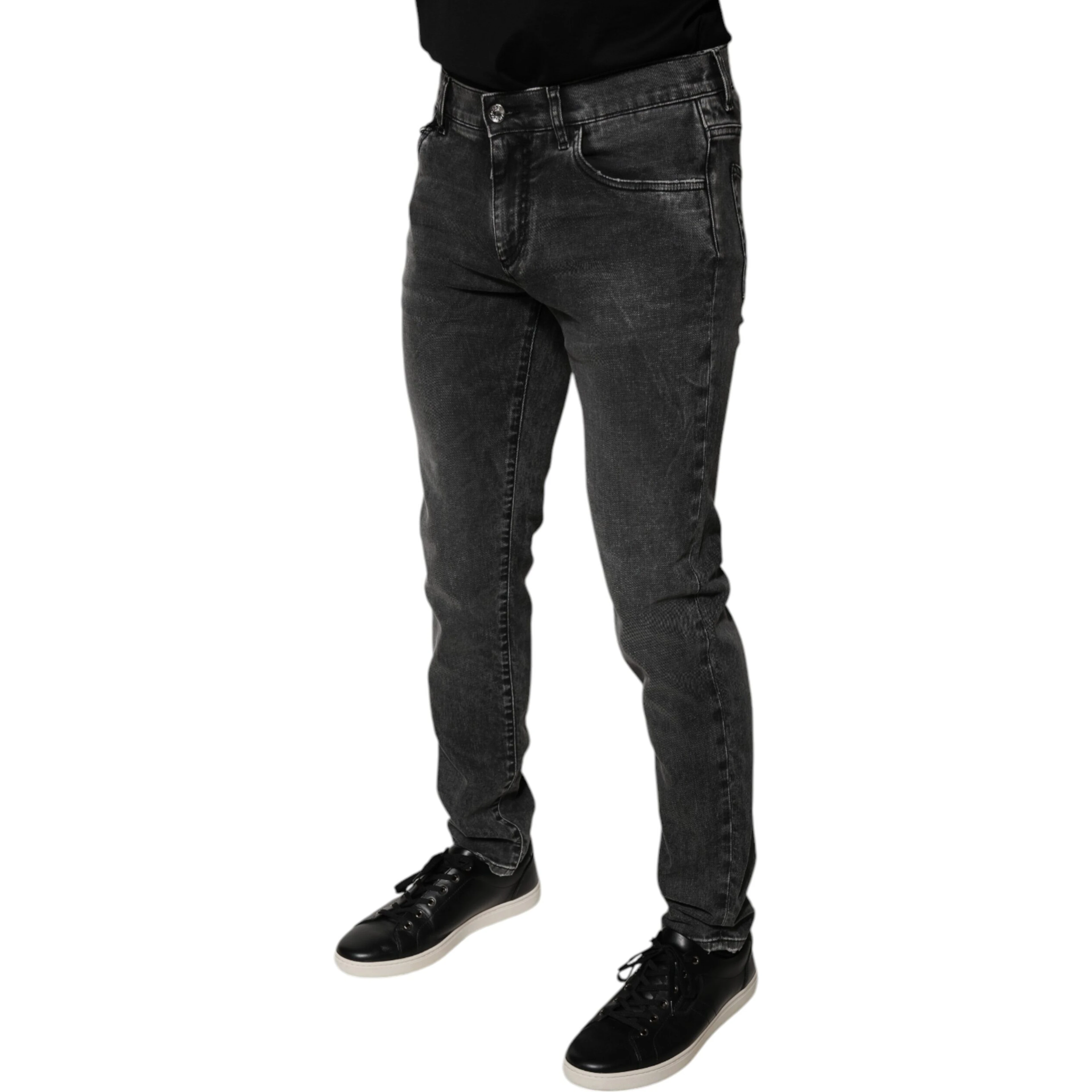 Black Logo Cotton Stretch Skinny Denim Pants