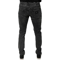 Black Logo Cotton Stretch Skinny Denim Pants