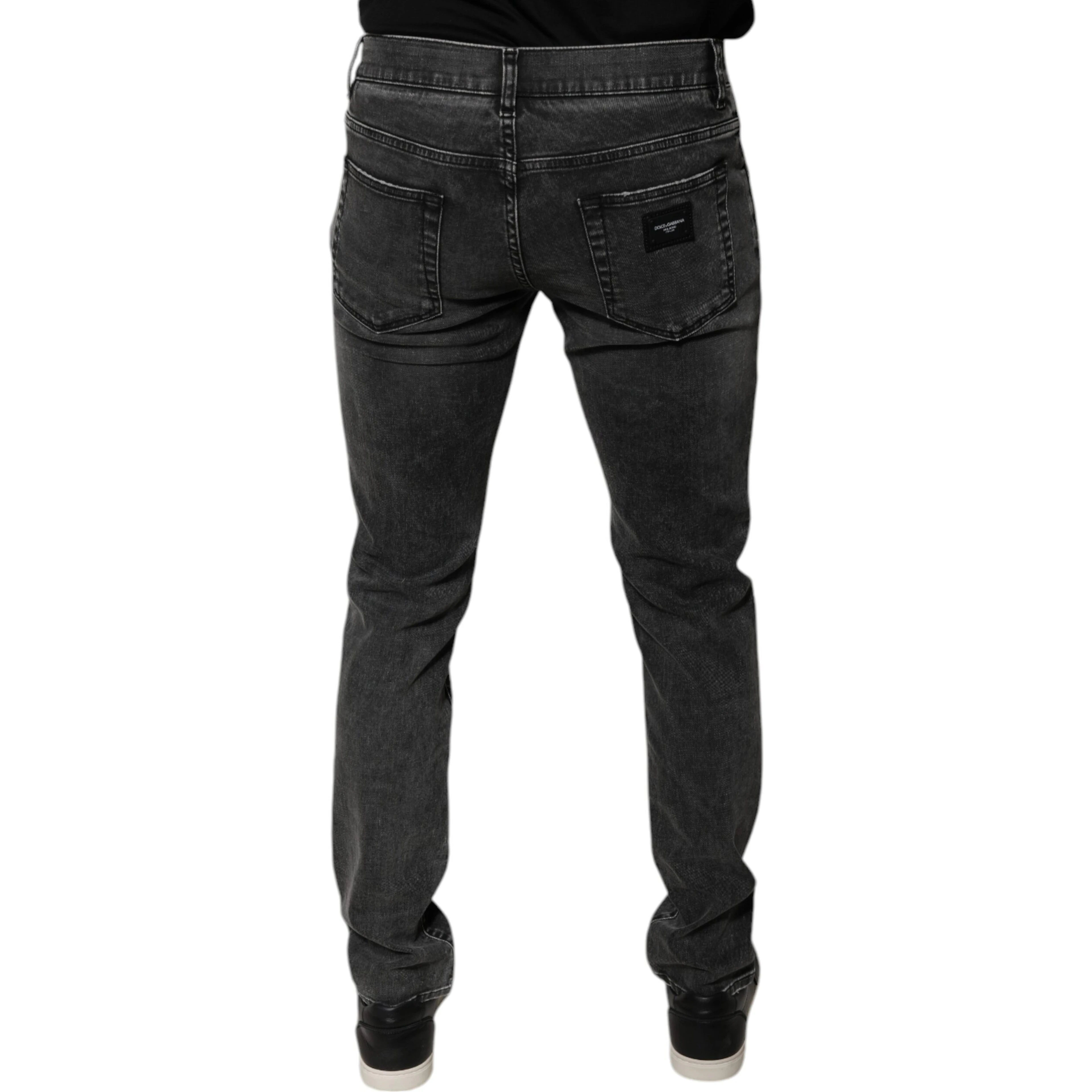 Black Logo Cotton Stretch Skinny Denim Pants