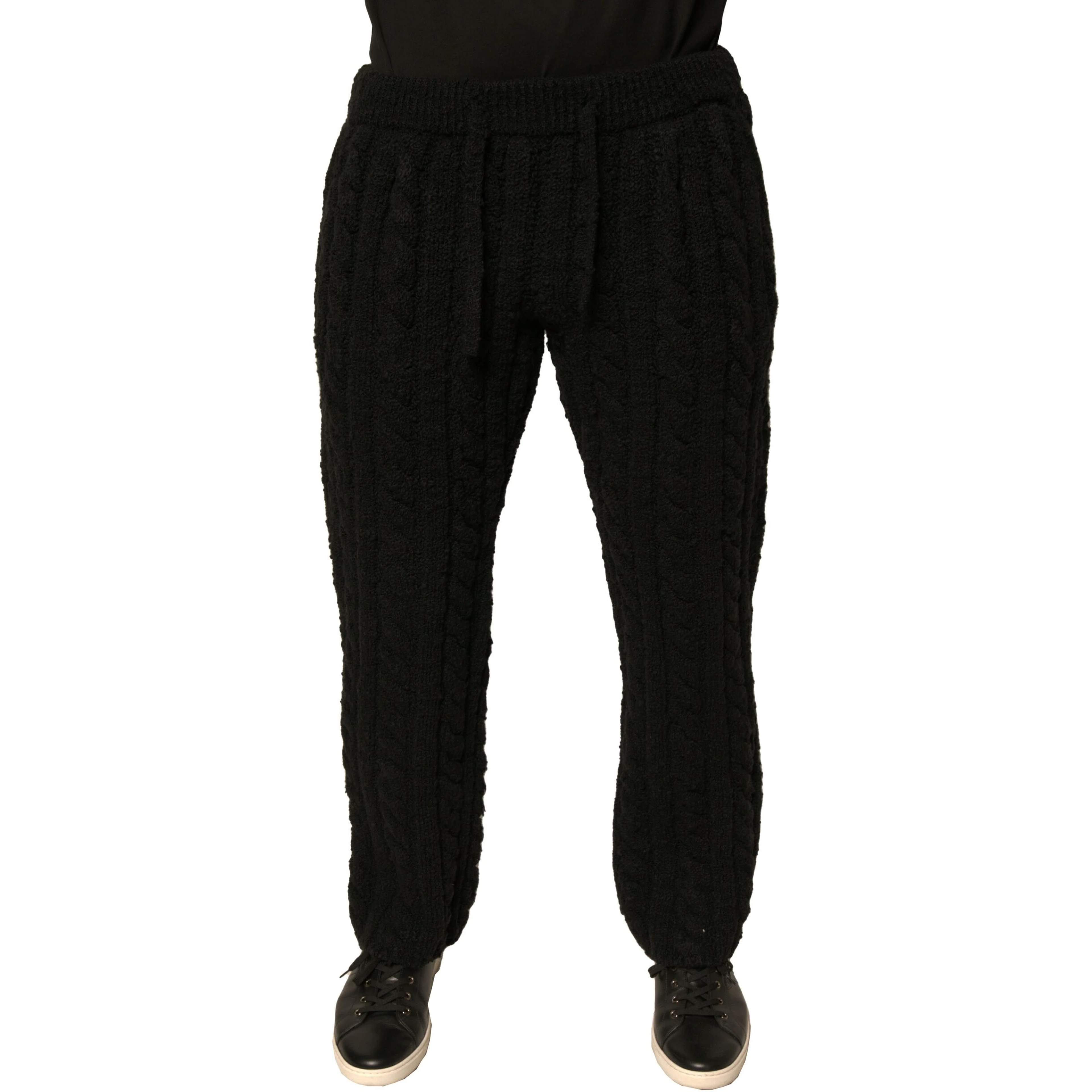 Black Wool Knitted Skinny Pants