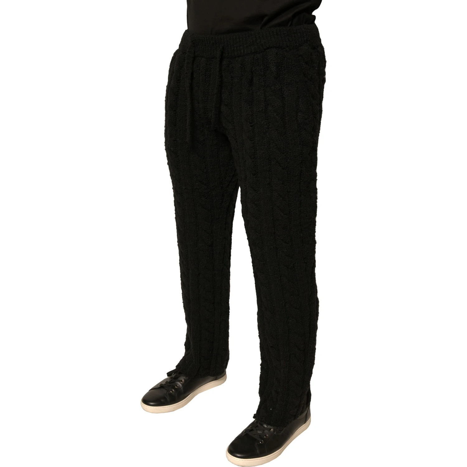 Black Wool Knitted Skinny Pants