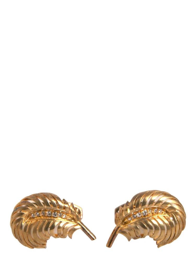 Gold 925 Sterling Silver Crystal Leaf Cufflink