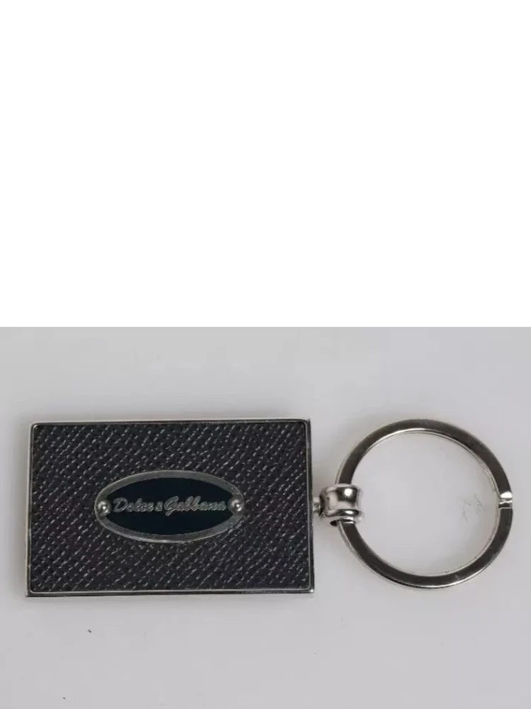 Black Leather Logo Metal Ring Keychain Keyring